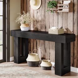 Tribesigns 63-Inch Long Console Table, Farmhouse Wooden Sofa Table Behind The Couch, Narrow Entryway Table for Entrance, Hallway, Living Room (Black)