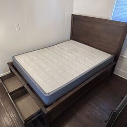 Queen Size Bed Frame And Box Spring With Storage Drawers