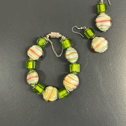 Glass Bead Bracelet And Earrings