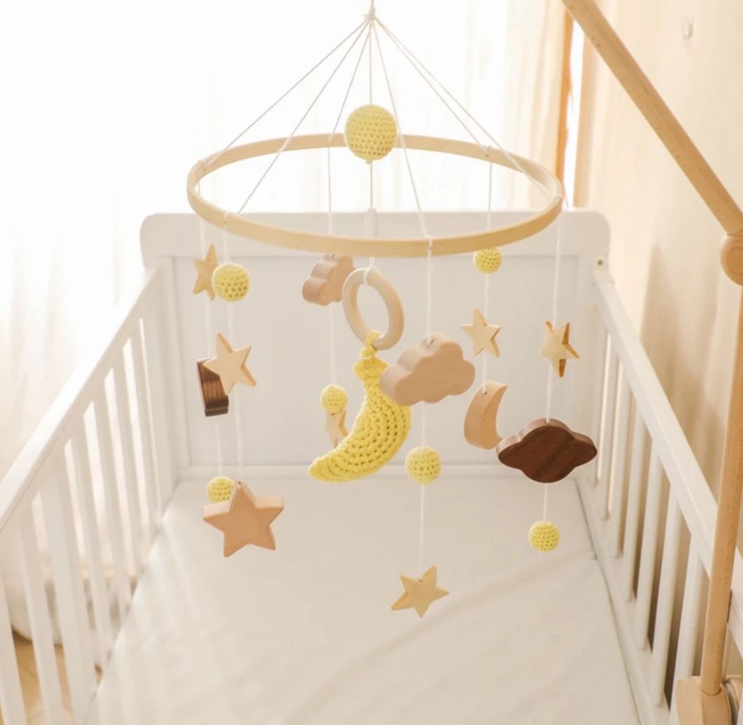 Moon & Stars Wooden Crib Mobile