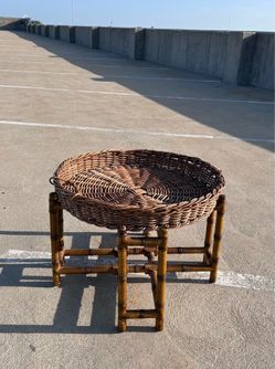 Ballard Designs West Indies Coffee Table Faux Bamboo Cane and Rattan Basket Tray