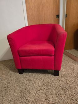 MOVING SALE-- Bright, Pinkish-Red Accent Barrel Chair--Comfy & Compact