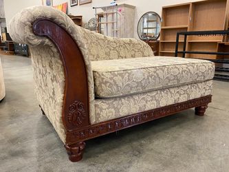 Vintage Floral Petite Chaise Lounge with Carved Wooden Base