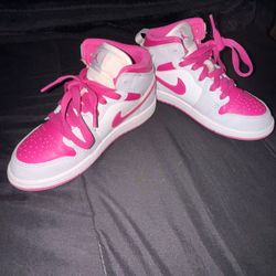 Girls Air Jordan 1 Mid Pink and Gray Sneakers