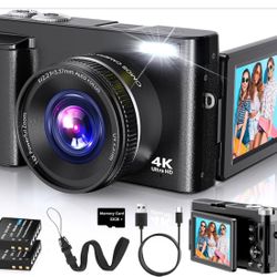 4K Digital Camera for Photography Autofocus, 2025 Latest 48MP Vlogging Camera for YouTube with SD Card, 2 Batteries, 3" 180°Flip Screen Compact Travel