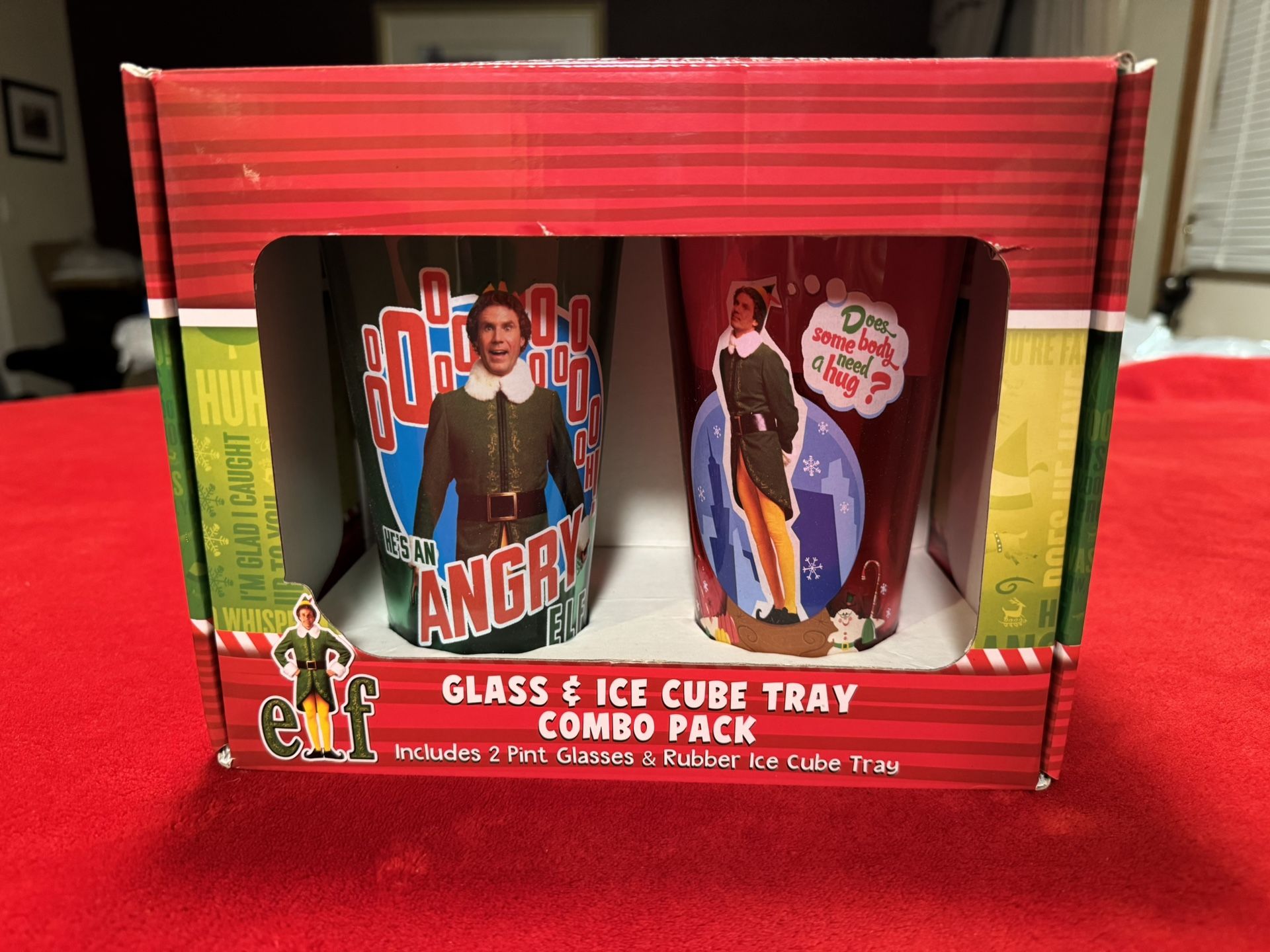 NEW Elf Movie Holiday Glasses & Ice Cube Tray Set – Official 2-Pack – Perfect Gift! 