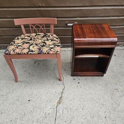 Classy Art Deco Ladies Vanity Bench And Art Deco Waterfall Walnut Night Stand ! Priced Separately! Circa 1930's! 