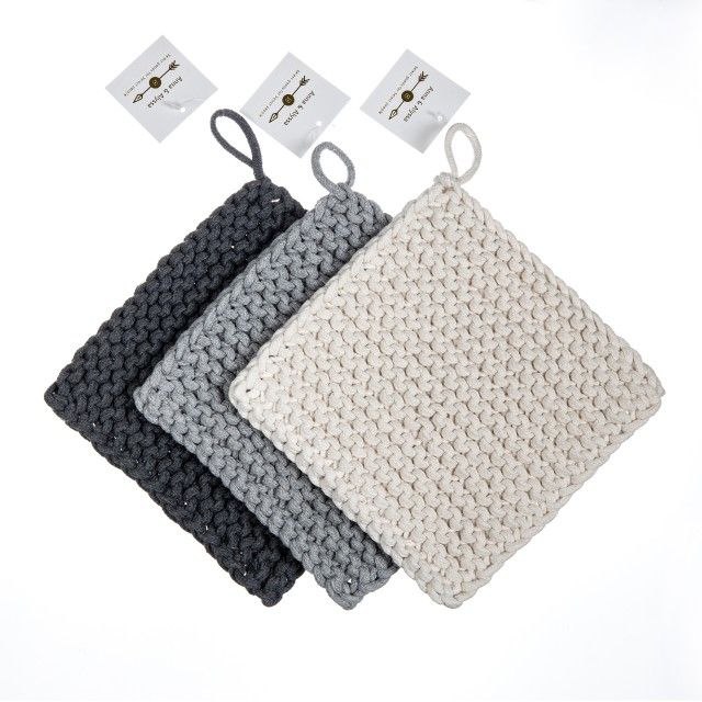 Crocheted Pot Holders Set, Square Cotton Trivets. 8"x 8"