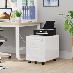 2 Drawer Mobile Low Profile File Cabinet with Lock and 4 Keys Metal Filing Cabinet for Home Office, Under Desk, Pre-Assembly, File Drawer, Letter/Lega