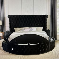 NEED GONE!!! Black Tufted Bed Frame With (STORAGE)