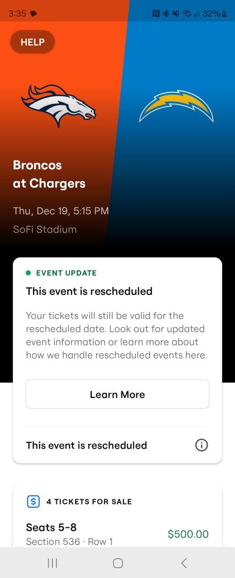 Broncos Chargers Tickets (4)