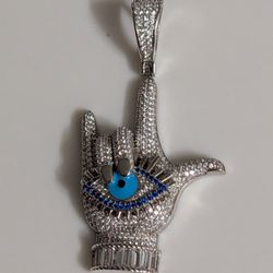 925 Sterling Silver Evil Eye Iced CZ Pendant Only