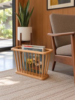 Mid century wooden magazine rack