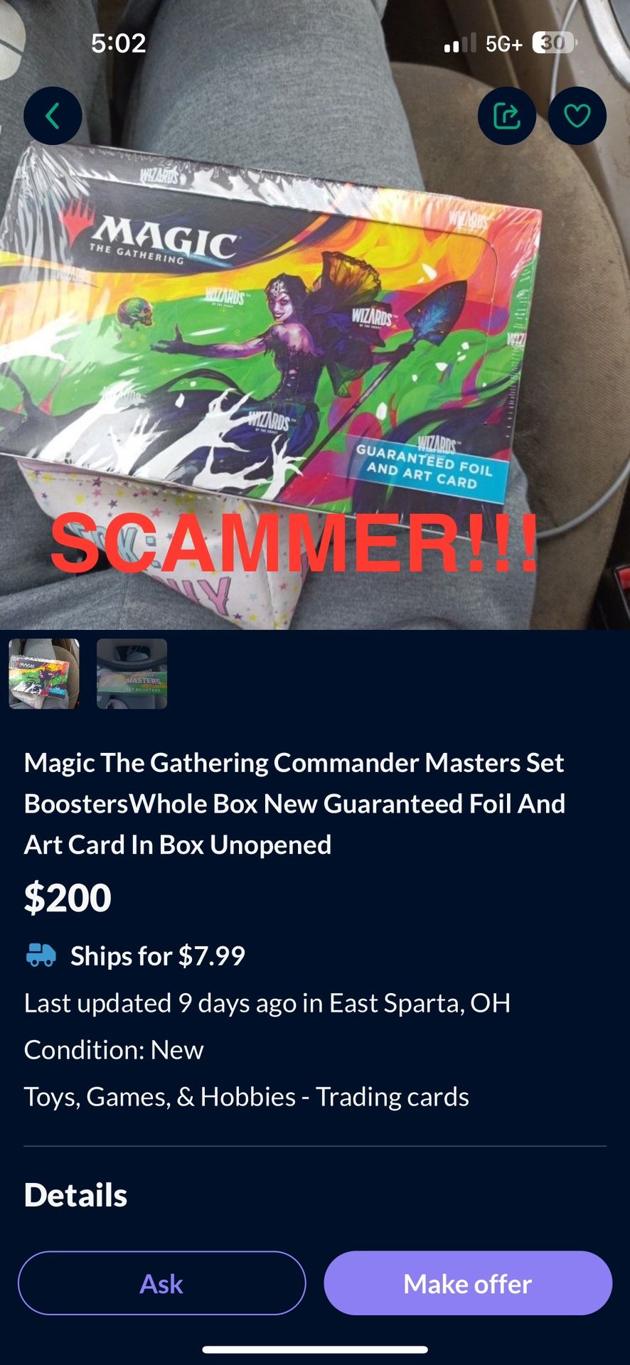 SCAMMER ALERT!!!! Magic The Gathering Cards