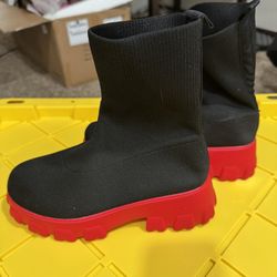 Black Knit Red Bottom Boots (size 6)