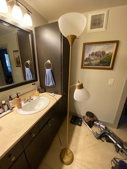 Gold Standing Double Bulb Floor Lamp