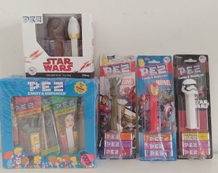 PEZ candy dispensers featuring Star Wars and Marvel characters