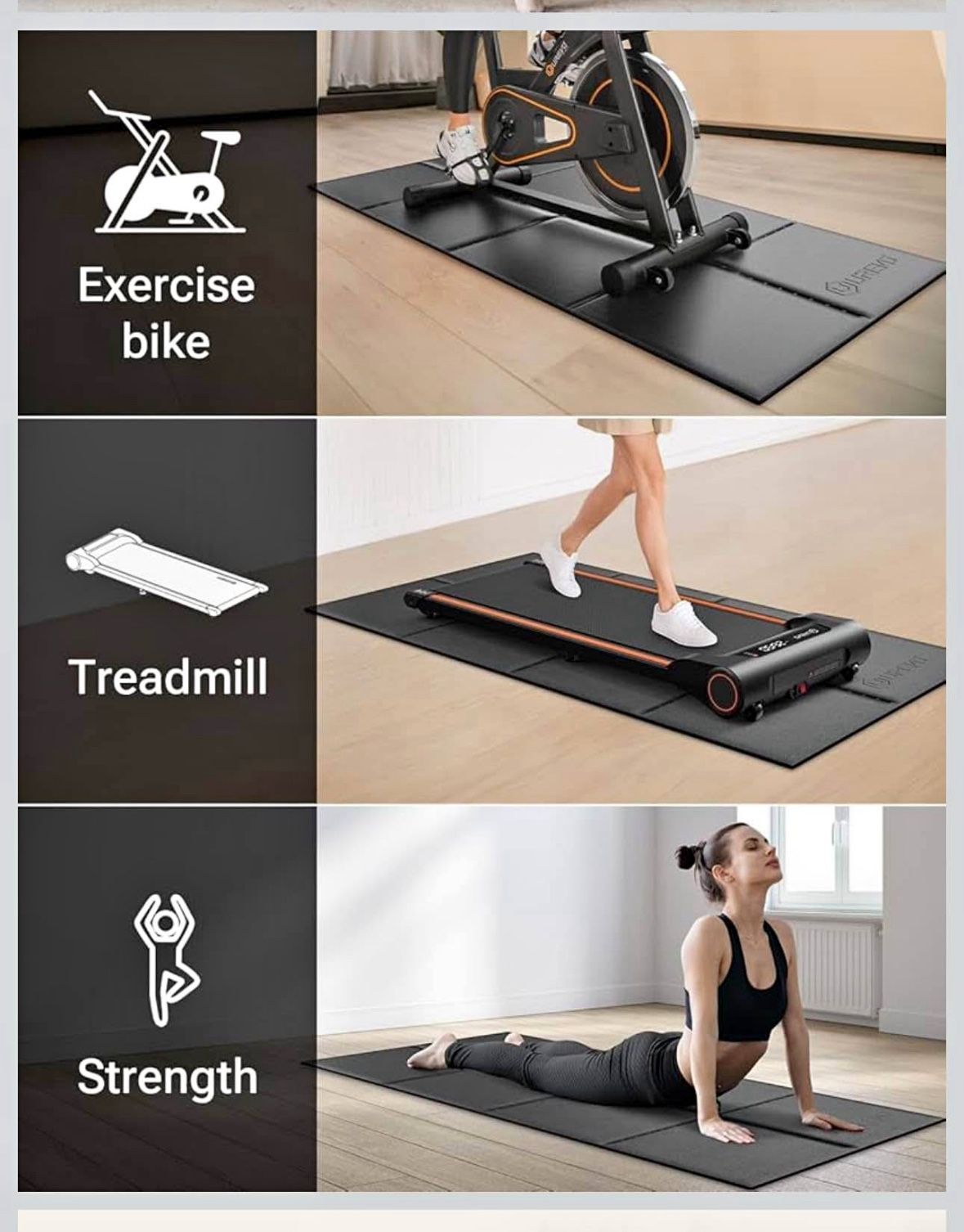 New UREVO Foldable Treadmill Mat, Exercise Bike Mats for Home Gym Workout, Waterproof Non-Slip Exerc