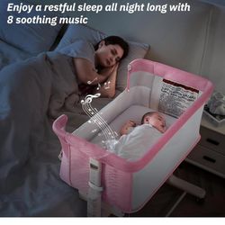 Rocking Bassinet for Baby Automatic Bedside Bassinet Pink Electric Baby Cradle 5 Heights Adjustable Bedside Sleeper for Infant Smart Auto Rocking Crib