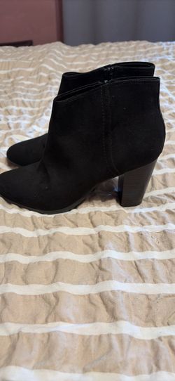 Black Suede Ankle Boots with Block Heel
