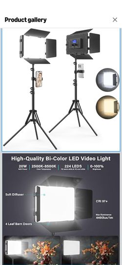 2 Pack Led Video Light Panel Lighting Kit with Barn Doors, 8000mAh Rechargeable Camera Light, 2500K-8500K Photo Light for Outdoor Indoor Photography V