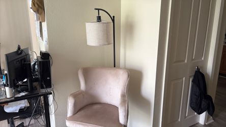 Velvet chair and lamp
