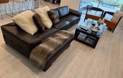 Gamma Italian Leather Sectional Sofa w/ Chaise – Made in Italy - Sofa cuero marron