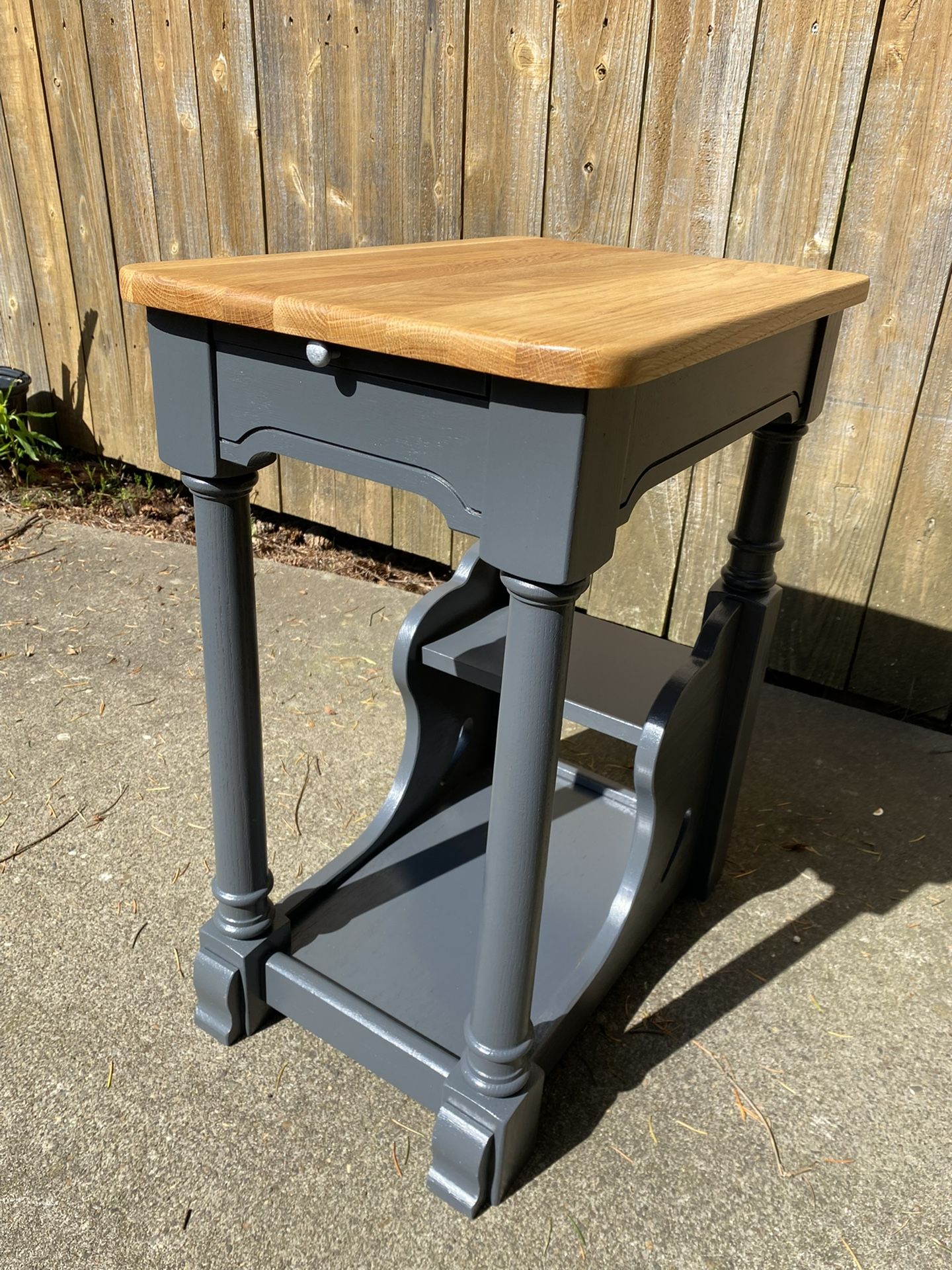 Oak End Table With Oak Top And Slate Gray Finish