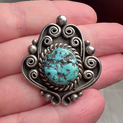 Old Pawn Southwestern Sterling Silver Turquoise Pendant