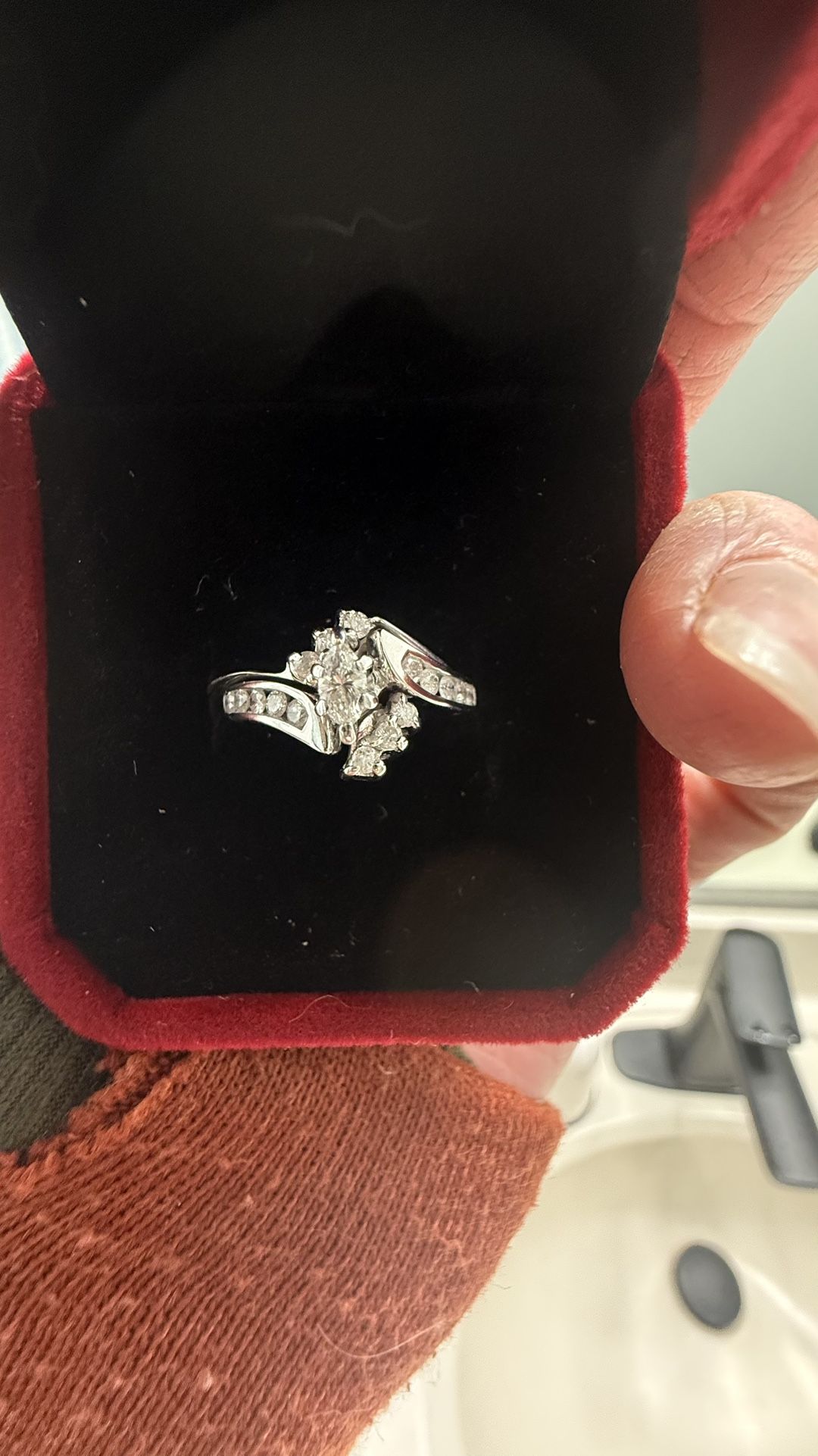 Engagement/Wedding Ring Set Cleaned And Polished With Box - Size 4 1/4- Authentic Diamonds- 10 ct White Gold With Box $500 OBO