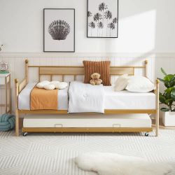 🔥Special Discount (Brand new in Box )🔥Twin Size Bed Frame for Kids, Heavy Duty Metal Bed Frame with Trundle and Headboard Modern Slatted Twin Size S