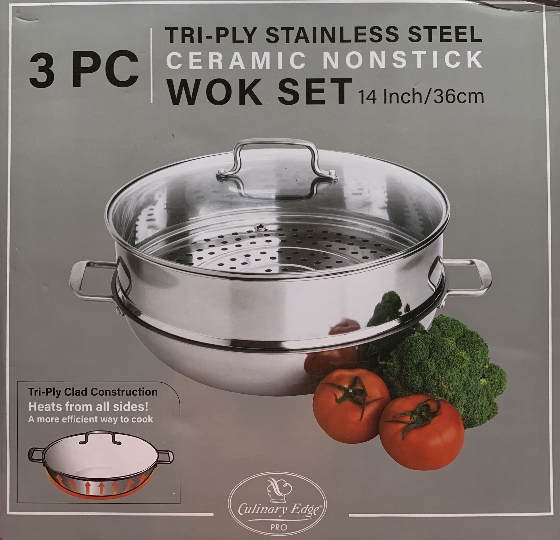 Try-ply Stainless Steal Ceramic Nonstick Wok Set