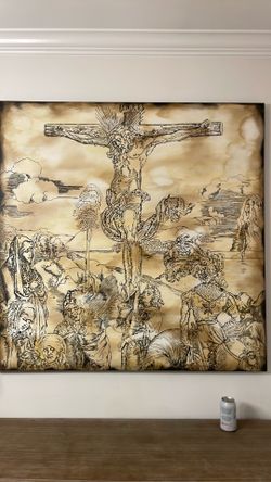 Large crucifixion art in pen and ink
