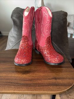 Motasha Red Glittery  Little Girls Cowboy Boots Size 12