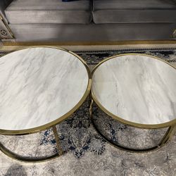 Golden White Marble 2 Piece Set Table 