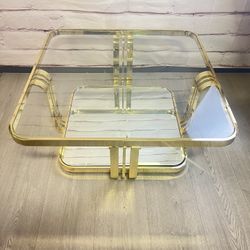 Vintage Gold Glass Mirrored Square Coffee Table