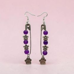 Floral Dog Paw Safety Pin Earrings