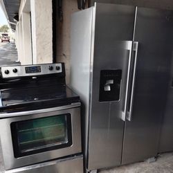 Matching Whirlpool Two-piece Fridge And Stove Package Works Perfect With Warranty