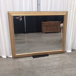Large Gold Reeded Beveled Wall Mirror
