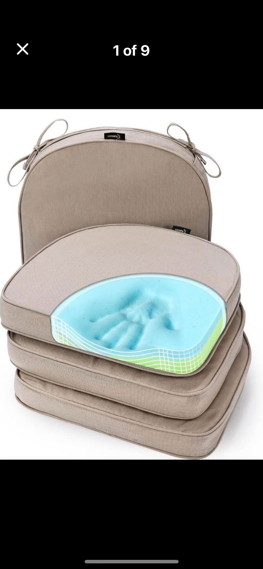 SUNROX Gel Memory Foam Chair Cushions, FadeShield Water-, Stain-Resistant. Set of 4 - Husk Birch