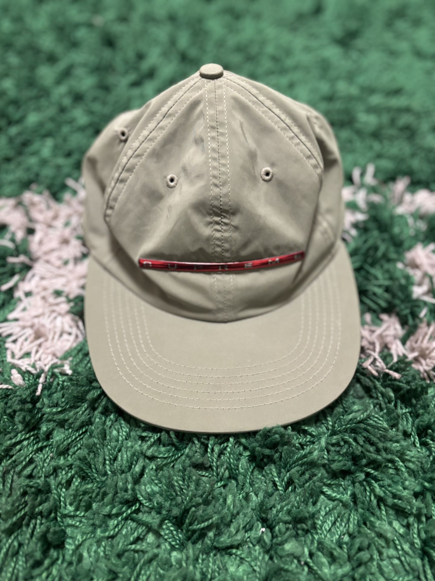 "NEW SUPREME SS17 CHROME STRIPE 6-PANEL OLIVE box logo cap hat authentic"