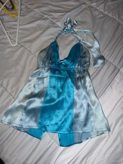 Bebe Satin Halter Camisole Top y2k Teal & Light Blue size XS