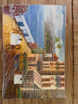 Beautiful xl oil painting Greece village landscape