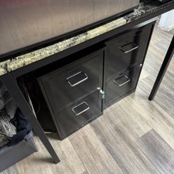 Two file cabinets, including marble table $100