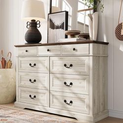 9 Drawer Dresser – Modern Rustic Wood Bedroom Storage (LINSY HOME)