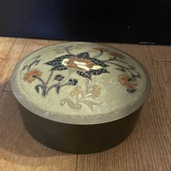 Vintage Antique Round metal Jewelry box