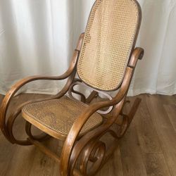 Vintage MCM Bent Wood Cane Rocking Chair