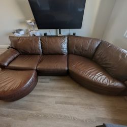 Premium Genuine Leather Curved Sectional + Oversized Ottoman
