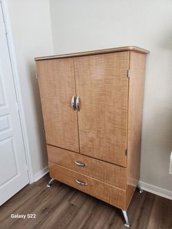 Wood Armoire with Drawers and Chrome Legs