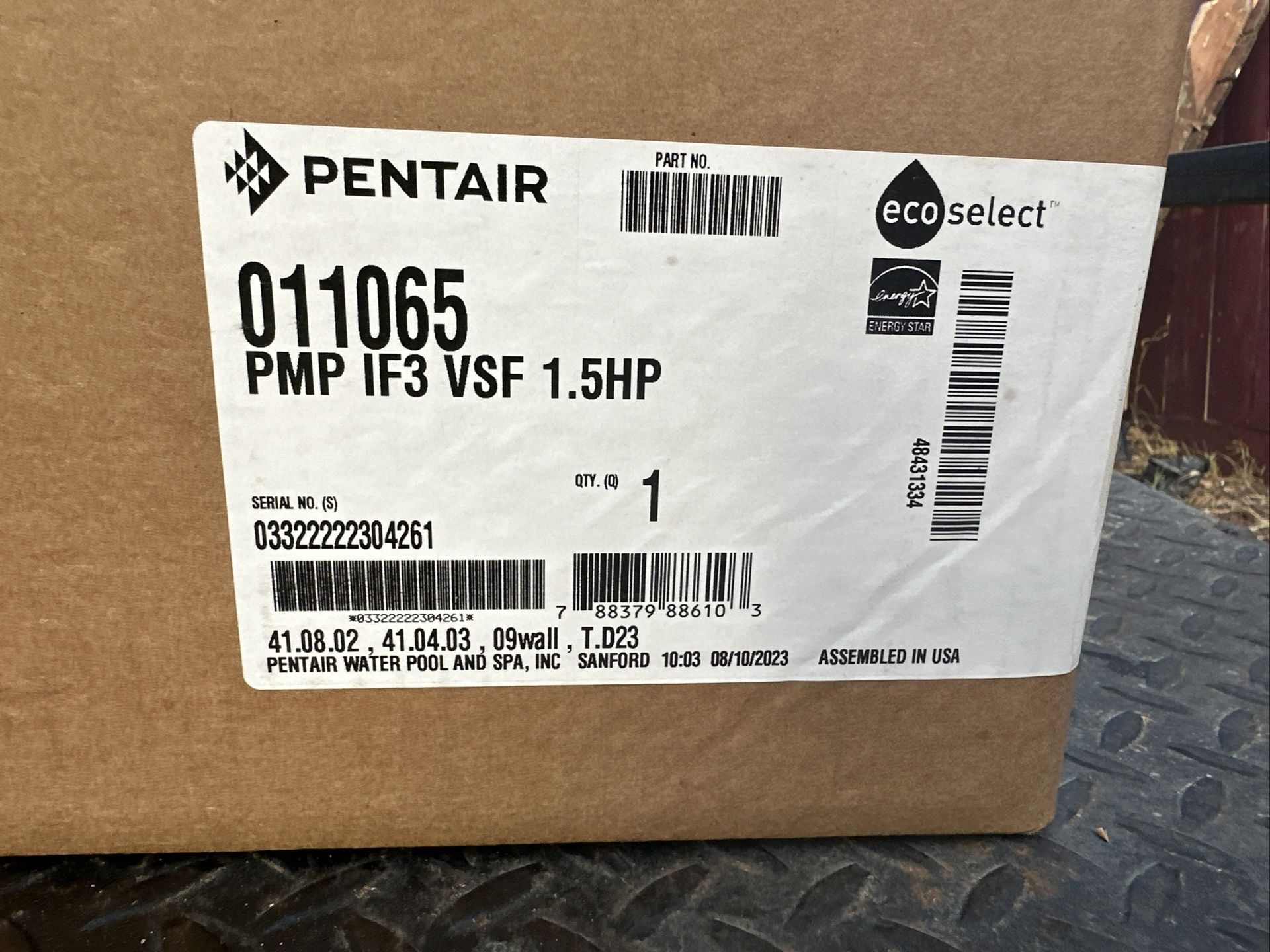 Pentair 011065 Pump IF3 VSF 1.5HP